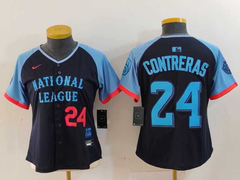 Womens Milwaukee Brewers #24 William Contreras Navy 2024 All Star Limited Stitched Jerseys